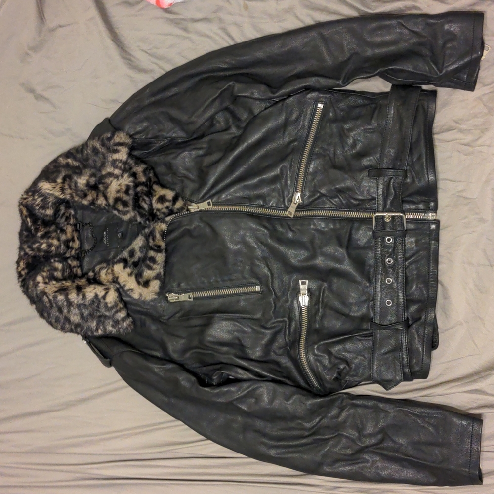 Joe's Jeans Collection Leopard Black Leather Jacket. Size XS. NWOT